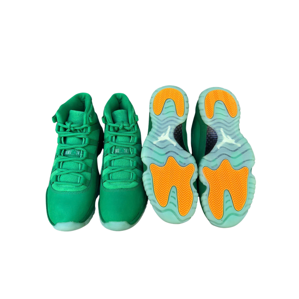 Air Jordan 11 Retro Monstars Green Screen IQ5700-900 glow outsole with orange pods